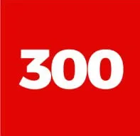 O logo da marca que consiste em um quadrado preto com 300 escrito dentro dele e ao lado direito as palavras Ecossistema 300 Franchising.