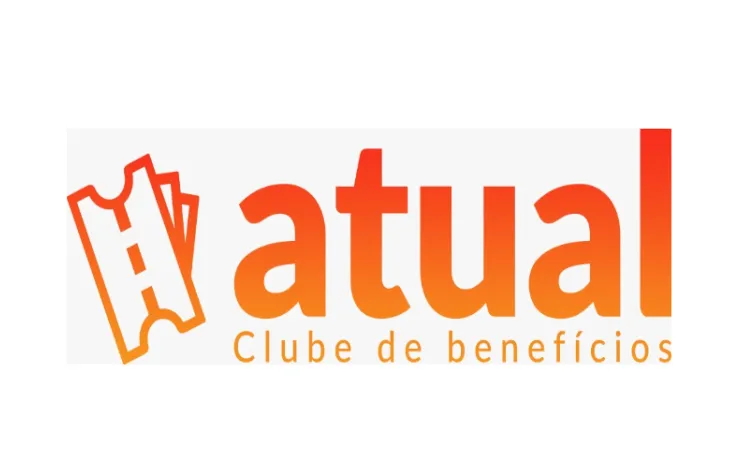 Um símbolo de ticket com uma estrada interna, ao lado escrito em letra minúscula Atual. Abaixo em máscula, Proteção Veicular.