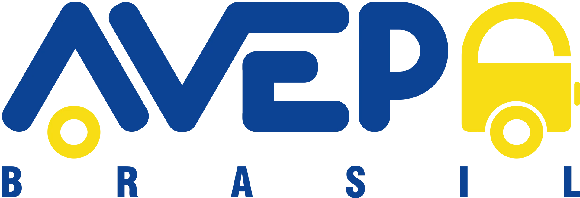 Logotipo da AVEP Brasil em tons de azul, com as letras "AVEP" estilizadas e um caminhão integrado ao design, representando mobilidade, proteção e compromisso com os associados.