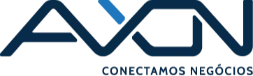 Logo Axon em dois tons de azul abaixo escrito em letras caixa alta CONECTAMOS NEGÓCIOS em azul escuro.