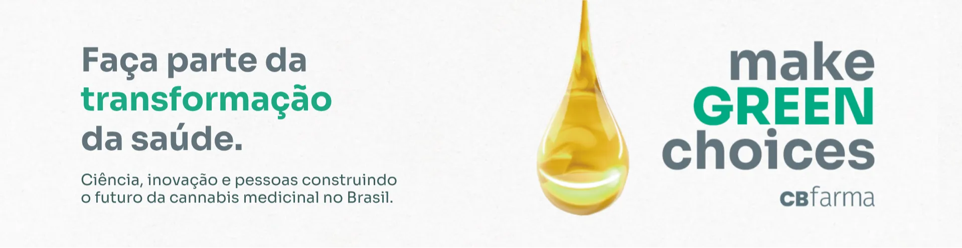 Identidade institucional da CBfarma com o conceito "Make Green Choices", representando inovação, ciência e compromisso com a saúde.
