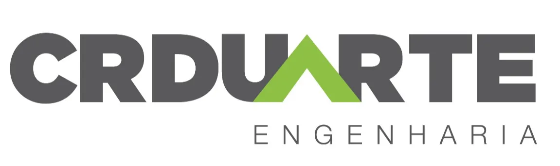 Logotipo da CR Duarte Engenharia. O nome “CR DUARTE” aparece em letras maiúsculas na cor cinza, com a letra “A” estilizada em formato de seta ou triângulo na cor verde. Abaixo, está a palavra “ENGENHARIA” em letras menores e espaçadas, também na cor cinza, sobre fundo branco.