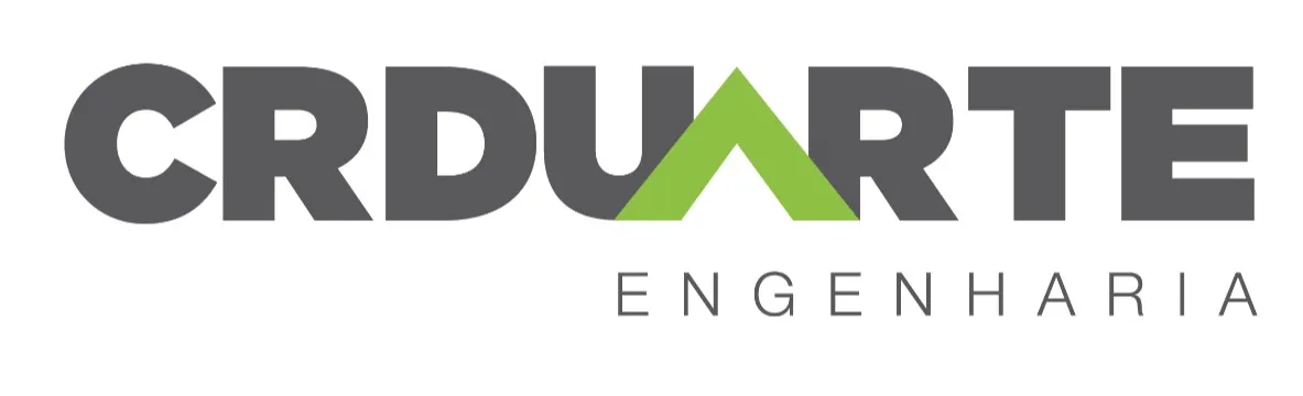 Logotipo da CR Duarte Engenharia. O nome “CR DUARTE” aparece em letras maiúsculas na cor cinza, com a letra “A” estilizada em formato de seta ou triângulo na cor verde. Abaixo, está a palavra “ENGENHARIA” em letras menores e espaçadas, também na cor cinza, sobre fundo branco.