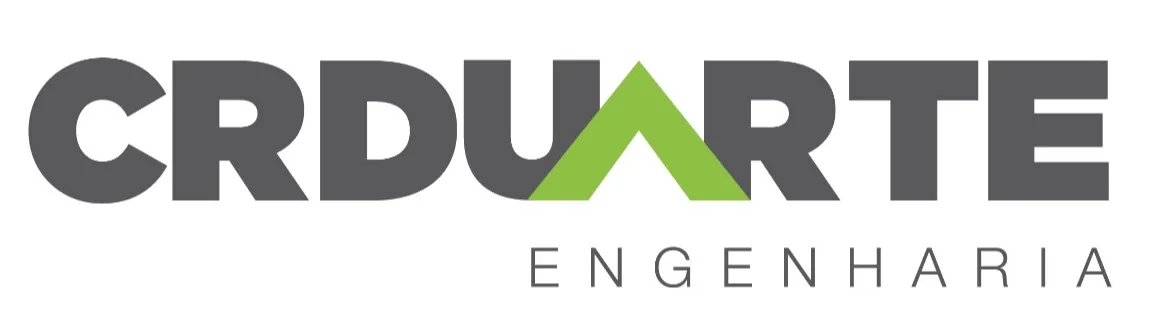 Logotipo da CR Duarte Engenharia. O nome “CR DUARTE” aparece em letras maiúsculas na cor cinza, com a letra “A” estilizada em formato de seta ou triângulo na cor verde. Abaixo, está a palavra “ENGENHARIA” em letras menores e espaçadas, também na cor cinza, sobre fundo branco.
