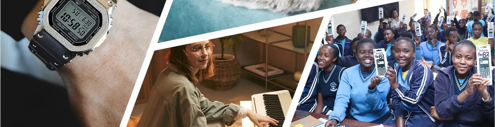 O lema da Casio é "Criatividade e Contribuição". Ele expressa o compromisso da empresa em contribuir para a sociedade, oferecendo produtos originais e úteis, como só a Casio pode oferecer. Produtos com funções inovadoras auxiliam as pessoas em seu dia a dia e impulsionam o progresso da sociedade. Eles também trazem alegria e ajudam a criar uma nova cultura. Quando um único produto inovador é amplamente adotado, novos mercados se desenvolvem, o que, por sua vez, fomenta o crescimento em setores relacionados. Essa é a história da contribuição da Casio para a sociedade: produtos inovadores que melhoram a vida das pessoas.
