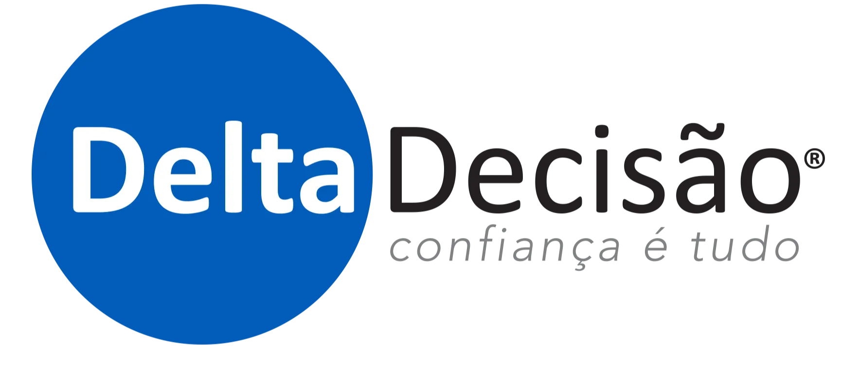 O logo é circular um fundo azul, dentro do circulo tem o nome inicial da empresa, (Delta) primeira letra maiúscula seguindo de letras minúsculas na cor branca.
Fora do circulo esta  o segundo nome da empresa (Decisão) sendo a primeira letra maiúscula seguindo de letras minúsculas na cor preta. Abaixo da letra preta em um tom preto mais leve tem a palavra confiança é tudo, que é a palavra que representa a nossa empresa.