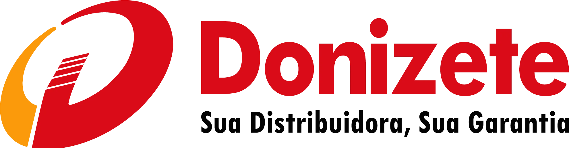 Logo Donizete Horizontal nas cores vermelho e amarela.