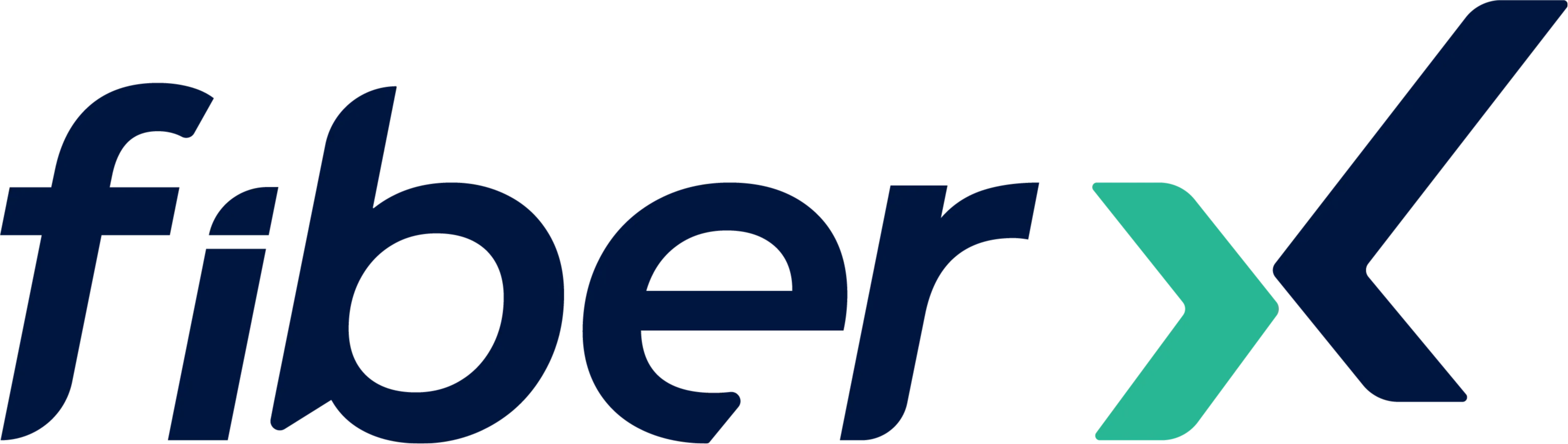 Logo da FiberX em azul sobre fundo branco.