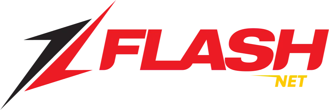 Logo feita com 2 raios cruzados significando up e daw, com o escrito FLASH NET , segundo a unidade de fernandópolis