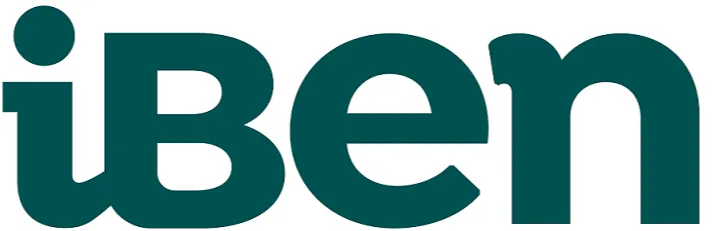 O logo da iBen tem formato quadrado com cantos arredondados. O fundo é de cor verde escura. No centro, em letras brancas e destacadas, está o nome "iBen" escrito em uma fonte moderna e sem serifa. O "i" minúsculo possui um ponto arredondado, e o "B" maiúsculo tem um design suave com curvas bem definidas.

Na parte superior do logo, há um elemento circular na cor laranja, que parece como se estivesse por trás do fundo verde, apenas parcialmente visível. No canto inferior esquerdo, um elemento curvo em vermelho, e no canto inferior direito, outro elemento curvo em azul, também parecem estar parcialmente escondidos por trás do fundo verde, adicionando um toque de cor e dinamismo ao design.