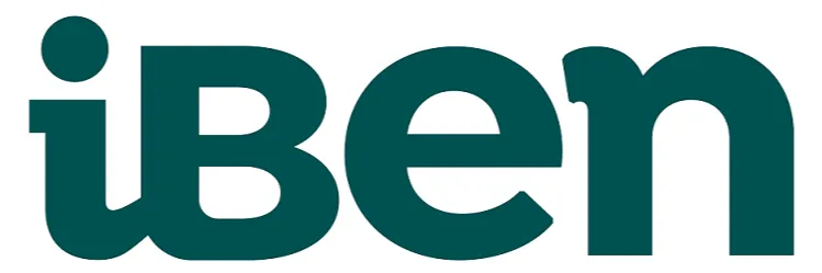 O logo da iBen tem formato quadrado com cantos arredondados. O fundo é de cor verde escura. No centro, em letras brancas e destacadas, está o nome "iBen" escrito em uma fonte moderna e sem serifa. O "i" minúsculo possui um ponto arredondado, e o "B" maiúsculo tem um design suave com curvas bem definidas.

Na parte superior do logo, há um elemento circular na cor laranja, que parece como se estivesse por trás do fundo verde, apenas parcialmente visível. No canto inferior esquerdo, um elemento curvo em vermelho, e no canto inferior direito, outro elemento curvo em azul, também parecem estar parcialmente escondidos por trás do fundo verde, adicionando um toque de cor e dinamismo ao design.