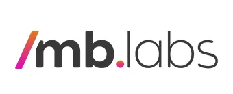 Logo da MB Labs, com letras pretas e uma barra estilo código em dregradê laranja com rosa.