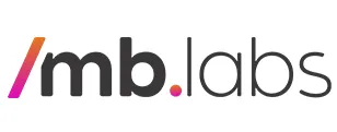Logo da MB Labs, com letras pretas e uma barra estilo código em dregradê laranja com rosa.