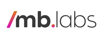 Logo da MB Labs, com letras pretas e uma barra estilo código em dregradê laranja com rosa.