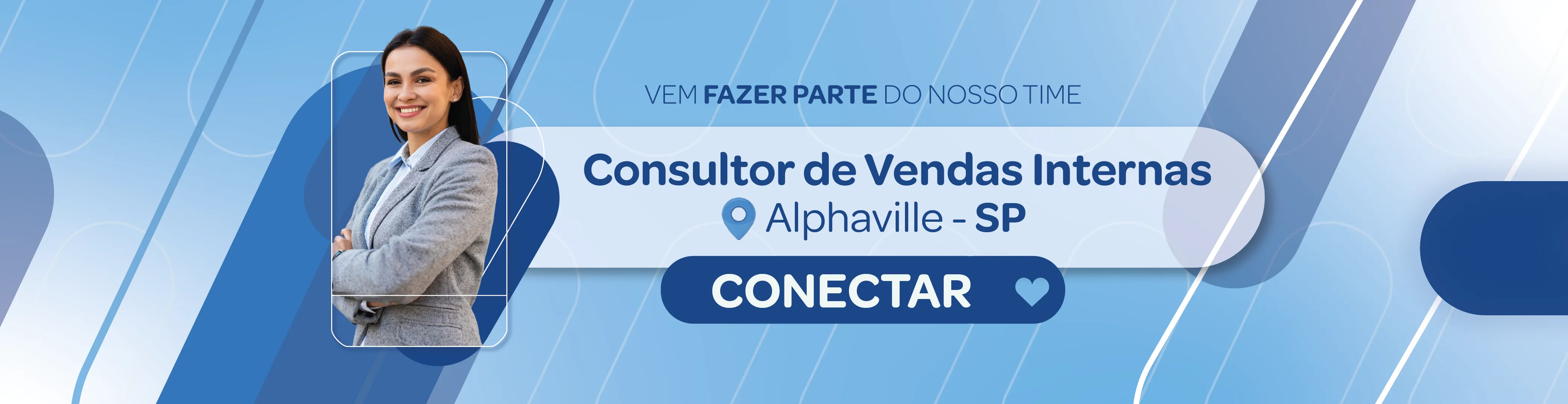 Pessoa sorrindo para divulgar a vaga de Consultor de Vendas Internas em Alphaville- SP.