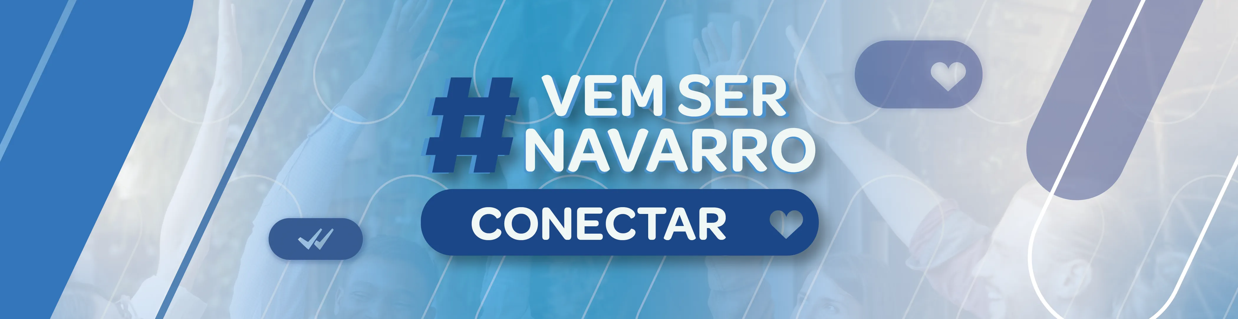 Banner azul da Navarro com mensagem sobre oportunidades de carreira e conexão profissional.