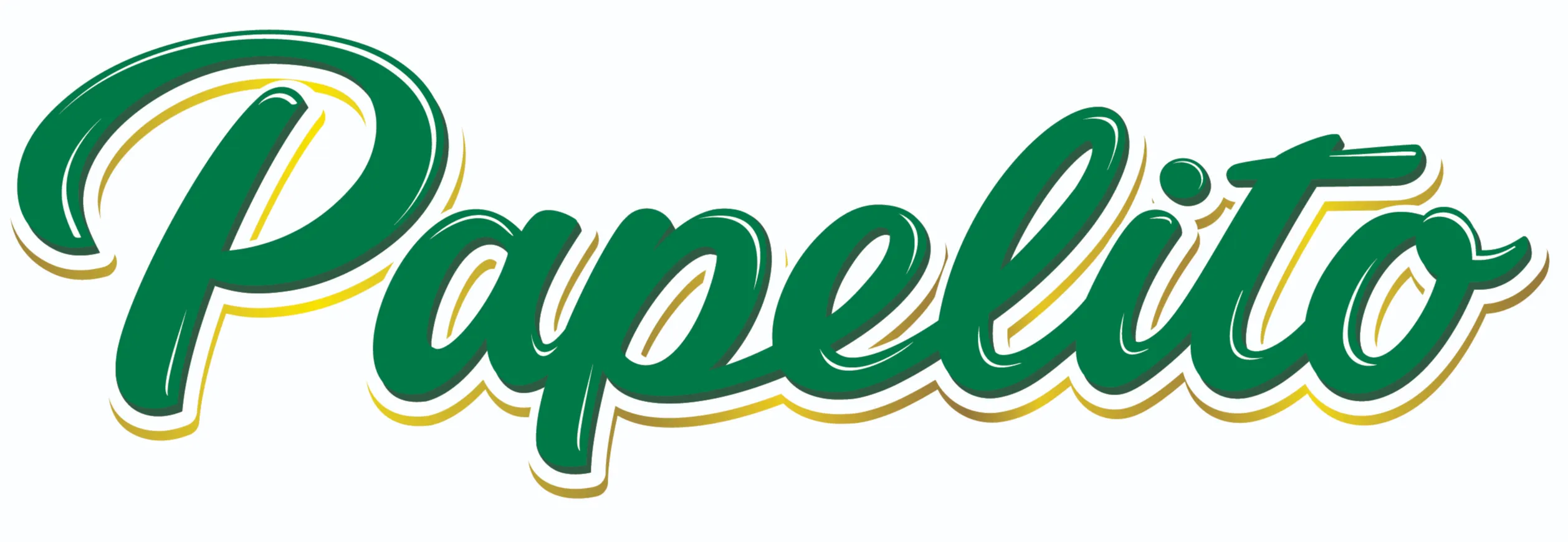 Papelito está escrito na cor verde e tem os contornos das letras em branco e amarelo.