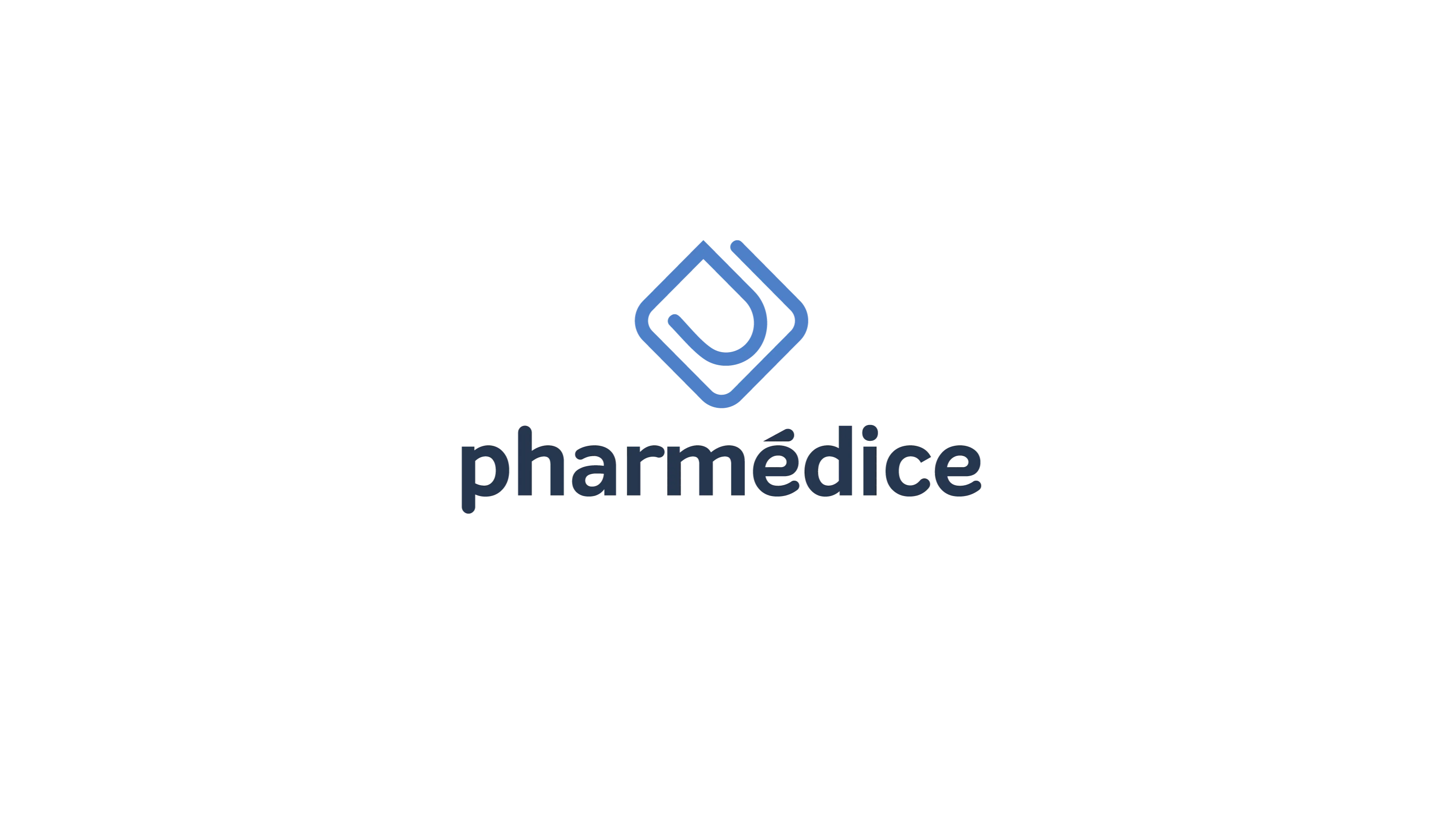 A imagem apresenta o logomarca da Pharmédice. O design é moderno e simples, com um símbolo geométrico no lado esquerdo, que representa uma gota estilizada e o P de Pharmédice. Ao lado, a tipografia é clara, fonte moderna e elegante, com a palavra "Pharmédice" em uma tonalidade de azul escuro, mantendo a paleta de cores sóbria e profissional. O estilo do logo transmite confiabilidade e sofisticação.