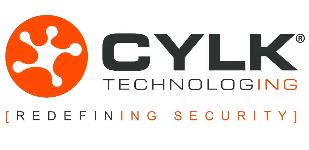 A imagem contém o logotipo da empresa CYLK TECHNOLOGING. O design inclui um ícone circular laranja com uma forma branca no centro que lembra uma molécula ou uma estrutura ramificada. Ao lado do ícone, o nome "CYLK" está escrito em letras maiúsculas e em uma fonte moderna e robusta, na cor preta. Logo abaixo, "TECHNOLOGING" é exibido, com as letras "ING" destacadas em laranja.

Abaixo do nome da empresa, há um slogan escrito entre colchetes: [REDEFINING SECURITY], onde as letras "ING" também aparecem destacadas em laranja, criando um padrão visual com a palavra anterior.

O design transmite um conceito moderno e tecnológico, com foco em segurança, reforçado pelo uso das cores preto, branco e laranja.