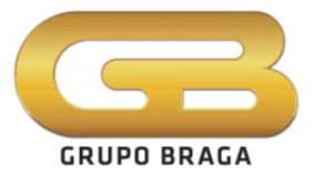 O logotipo é composto por um símbolo dourado, que une as letras G e B em um design moderno e contínuo, com acabamento arredondado e aparência metálica brilhante, transmitindo inovação e solidez.

Abaixo do símbolo, está escrito "GRUPO BRAGA" em letras maiúsculas, pretas, com uma fonte simples e direta, reforçando a identidade corporativa.