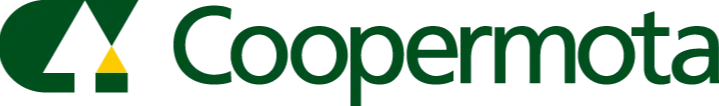 Logomarca da Coopermota comemorativa dos 65 anos. Na imagem aparecem os 2 pinheiros, símbolos do cooperativismo, em branco, contrastando com o verde, em seguida o nome Coopermota aparece, na cor verde. Depois vê-se o número 65, na cor dourada e logo abaixo, a palavra "anos" escrito em preto.