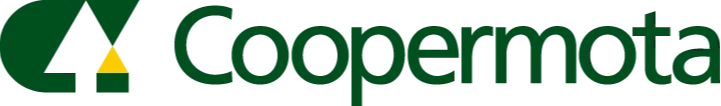 Logomarca da Coopermota comemorativa dos 65 anos. Na imagem aparecem os 2 pinheiros, símbolos do cooperativismo, em branco, contrastando com o verde, em seguida o nome Coopermota aparece, na cor verde. Depois vê-se o número 65, na cor dourada e logo abaixo, a palavra "anos" escrito em preto.