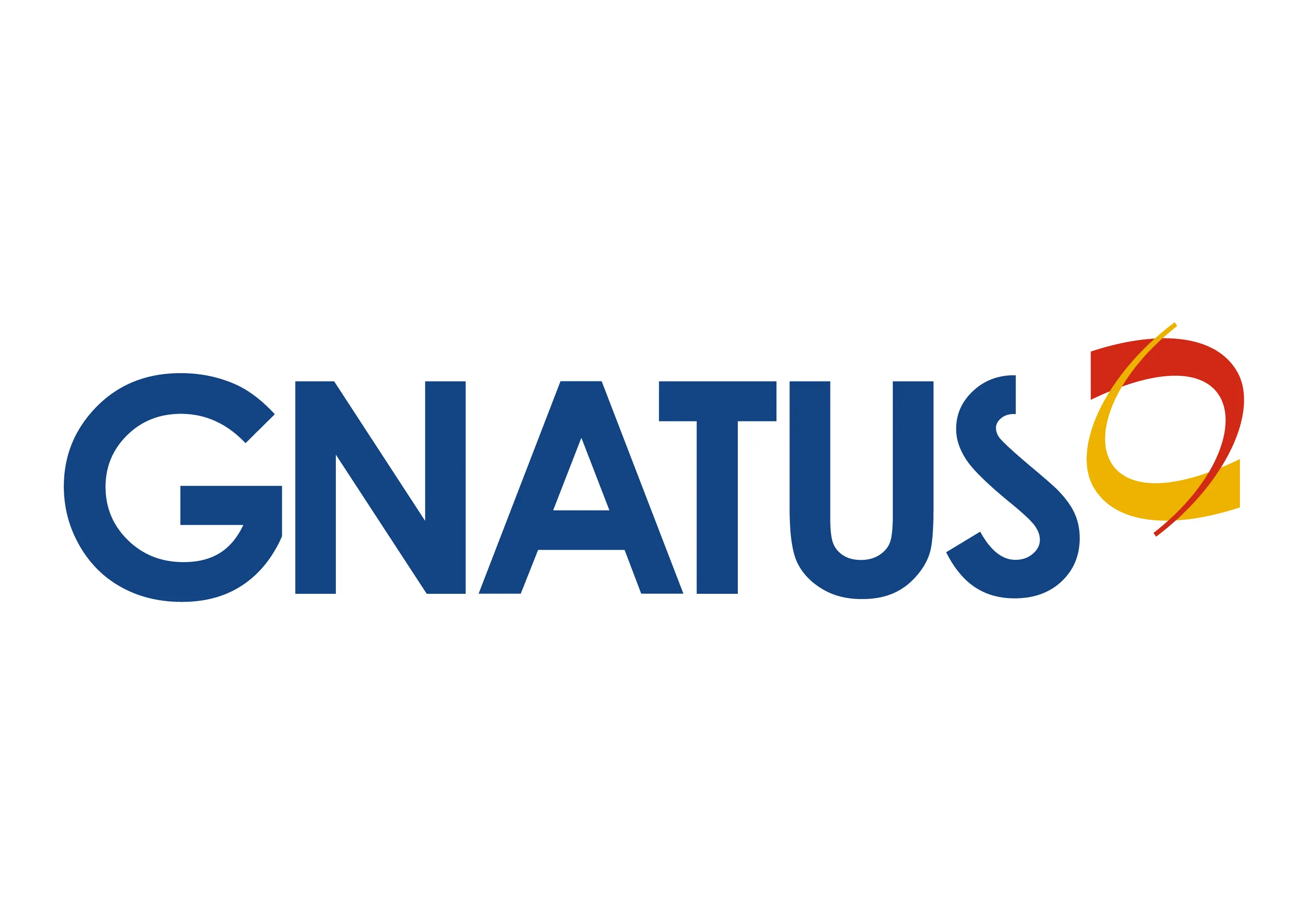 Nome da empresa escrito em azul com o logotipo, que representa uma mandíbula, em amarelo e vermelho.