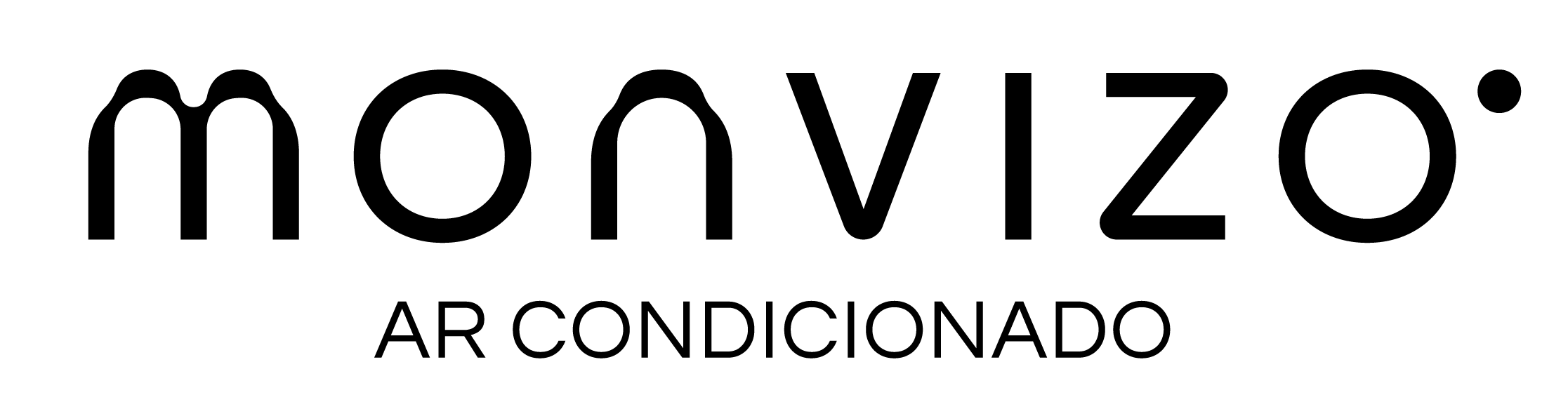 logo da empresa "monvizo ar condicionado" escrito em preto, a logo da monvizo contém o símbolo de graus centigrados, seu nome é uma referência ao monte vizo na itália, indicando que a empresa está no topo da climatização.