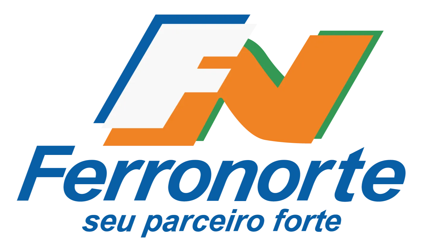 #ParaTodoMundo a logo da Ferronorte conta com a sigla FN com as três cores da empresa: azul, laranja e verde. O slogan é "Seu parceiro forte."