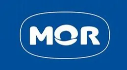 Logotipo na cor azul, com formato arredondado e o nome "Mor" ao centro.