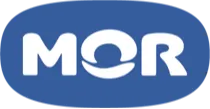 Logotipo na cor azul, com formato arredondado e o nome "Mor" ao centro.