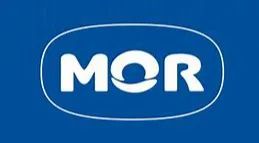 Logotipo na cor azul, com formato arredondado e o nome "Mor" ao centro.