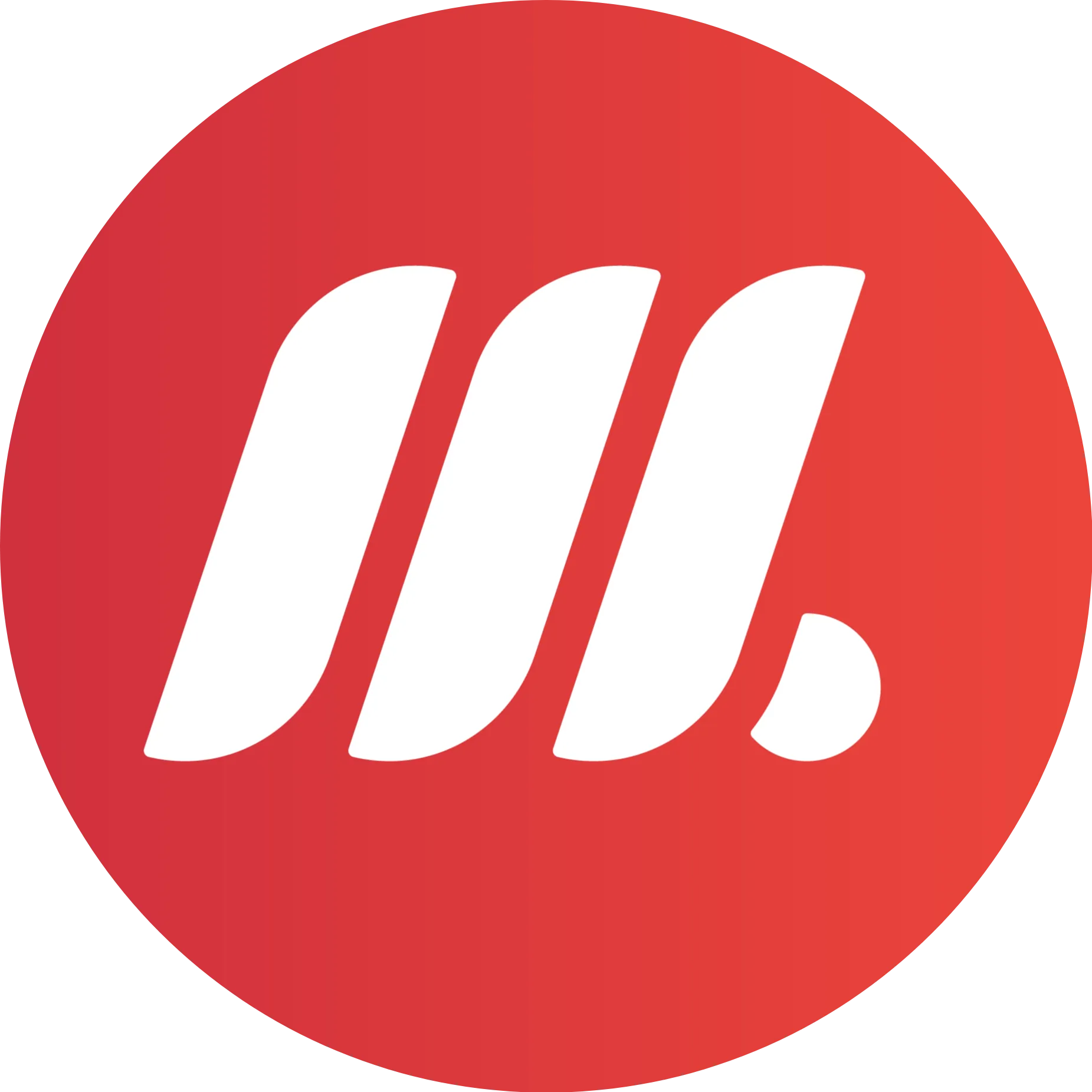 Logotipo da WASD Mídia Digital em branco sobre fundo com degradê em tons de vermelho. A marca apresenta três formas curvas e inclinadas que remetem às letras "W", acompanhadas por um ponto final estilizado, transmitindo modernidade, movimento, inovação e tecnologia.