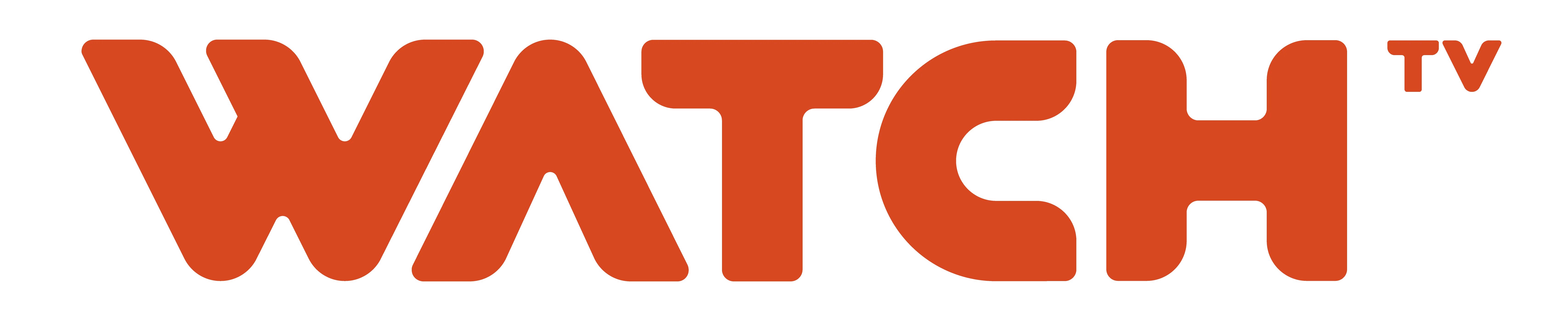 Logo da Watch TV. A palavra ‘WATCH’ aparece em letras maiúsculas, na cor laranja, com tipografia arredondada. À direita do nome, há as letras menores ‘TV’, também na cor laranja.